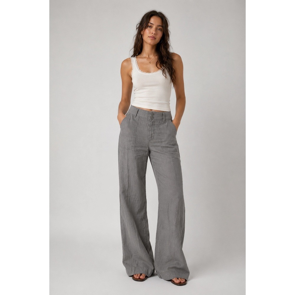 St. Tropez West 100% Linen Wide Leg Pants Gray Casual Coastal Women's Size 4